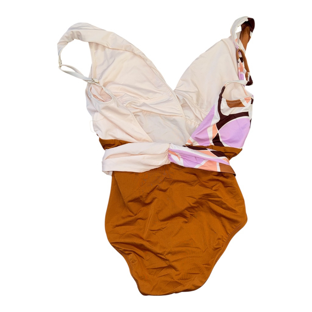 NWOT Sanctuary Multicolor Swimsuit in Brown, Pink & Cream with tie wrap - Picture 2 of 3
